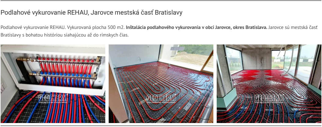 Podlahové kúrenie inštalácia GEOTHERM  Bratislava
